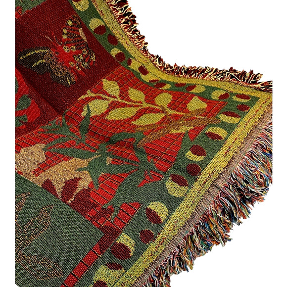 Made in USA Tapestry Throw Amber Forest Butterfly Cotton Blanket  50x60" NEW - Picture 9 of 12